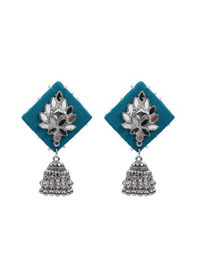 Fabric Earrings with Mirror Work and Metal Jhumkas