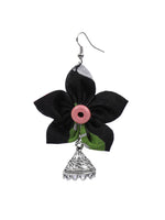 Load image into Gallery viewer, Black Handcrafted Fabric Earrings with Jhumka Endings
