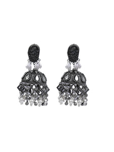 Mirror Work Jhumka Earrings with Metal Trinkets and Beads