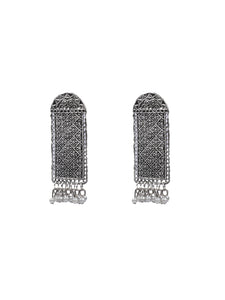 White Beads Statement Oxidised Silver Dangler Earrings