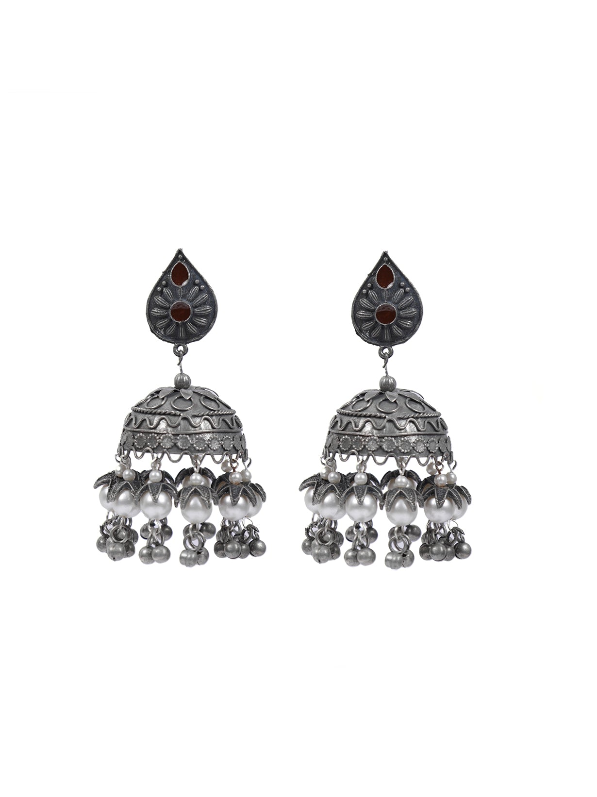 Long Dangler Jhumka Earrings with Rhinestones and White Beads