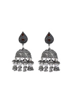 Load image into Gallery viewer, Long Dangler Jhumka Earrings with Rhinestones and White Beads
