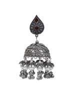 Load image into Gallery viewer, Long Dangler Jhumka Earrings with Rhinestones and White Beads
