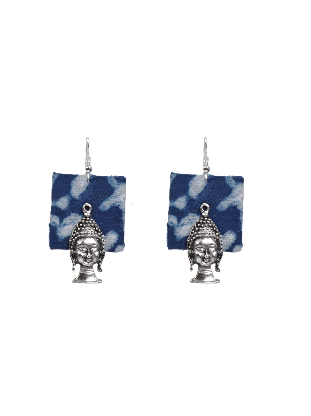 Indigo Fabric Dangler Earrings with Lord Buddha Motif