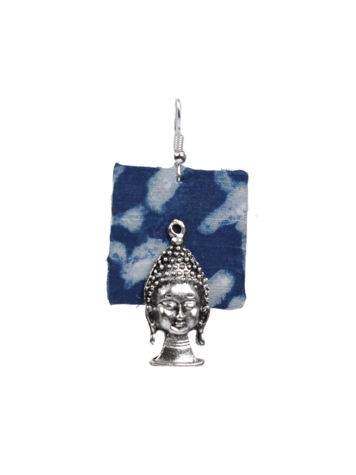 Indigo Fabric Dangler Earrings with Lord Buddha Motif