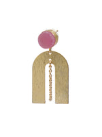 Load image into Gallery viewer, Horse Shoe Brass Earrings with Chain Strings and Pink Stone
