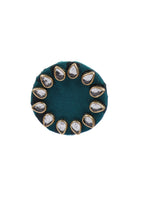 Load image into Gallery viewer, Blue Circular Fabric Stud Earrings with White Stones Detailing
