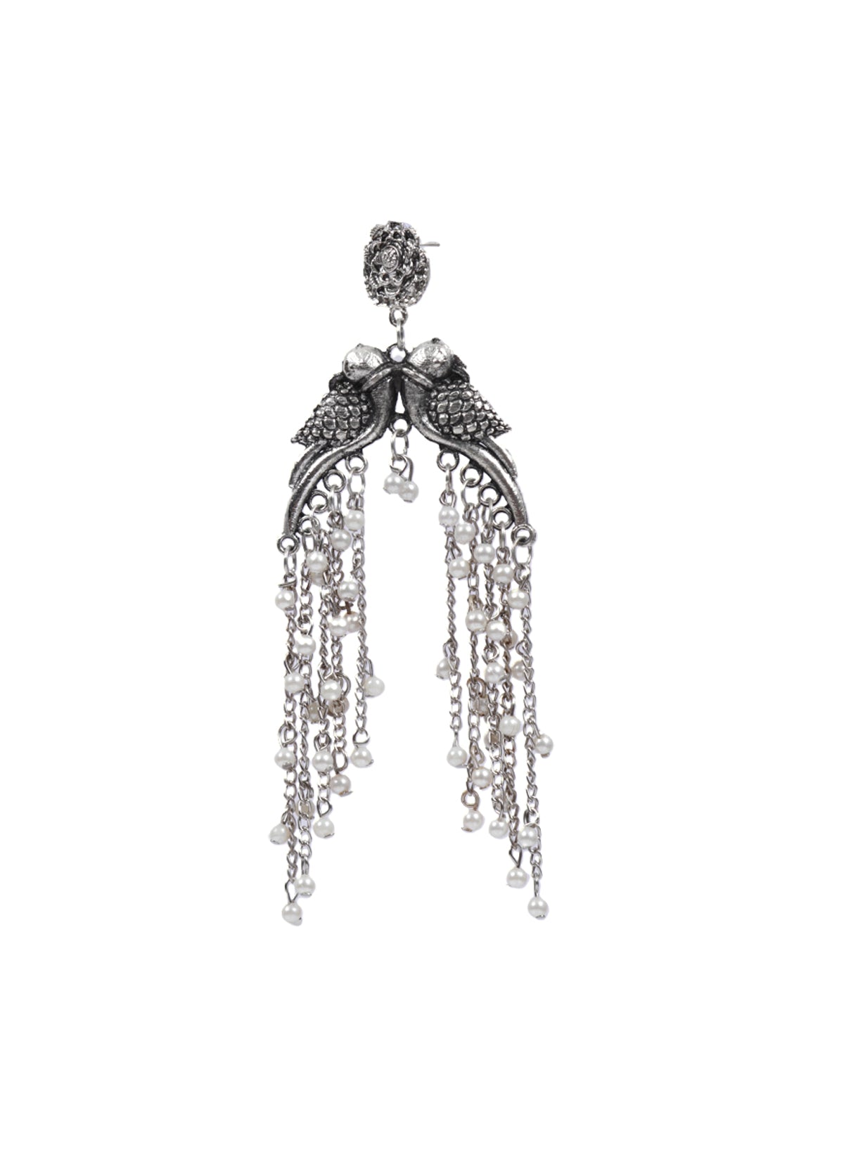 Intricately Crafted Long Peacock Earrings with White Beads