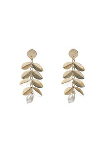 3 Layer Drop Brass Dangler Earrings with Pearl Beads