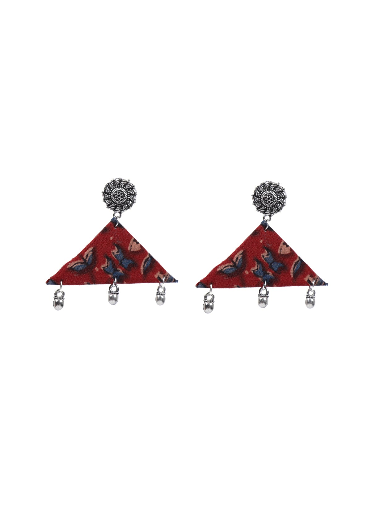 Kalamkari Fabric Earrings with Metal Charms