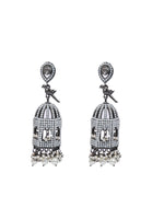 Load image into Gallery viewer, Mahal Shape Jhumka Earrings with White Beads
