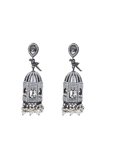Mahal Shape Jhumka Earrings with White Beads