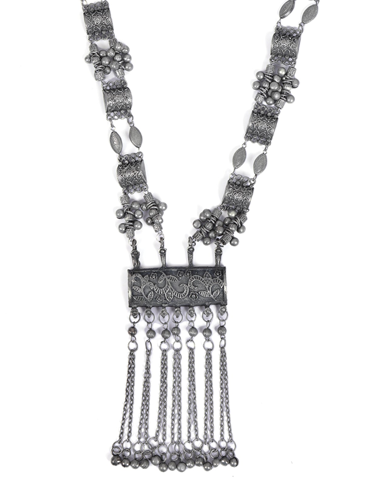 Oxidised Silver Long Tribal Necklace Set
