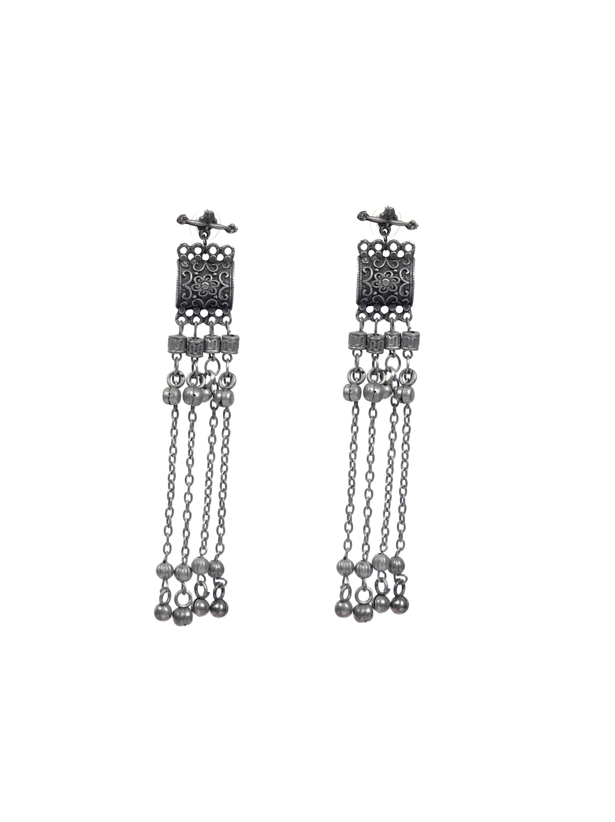 Oxidised Silver Long Tribal Necklace Set