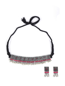 Choker Necklace Set with Embedded Stones and Beads