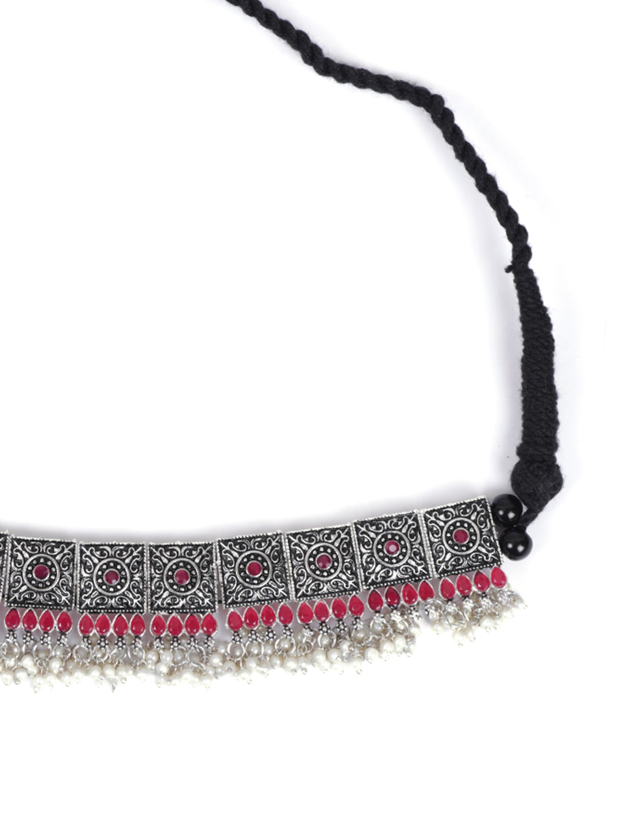 Choker Necklace Set with Embedded Stones and Beads