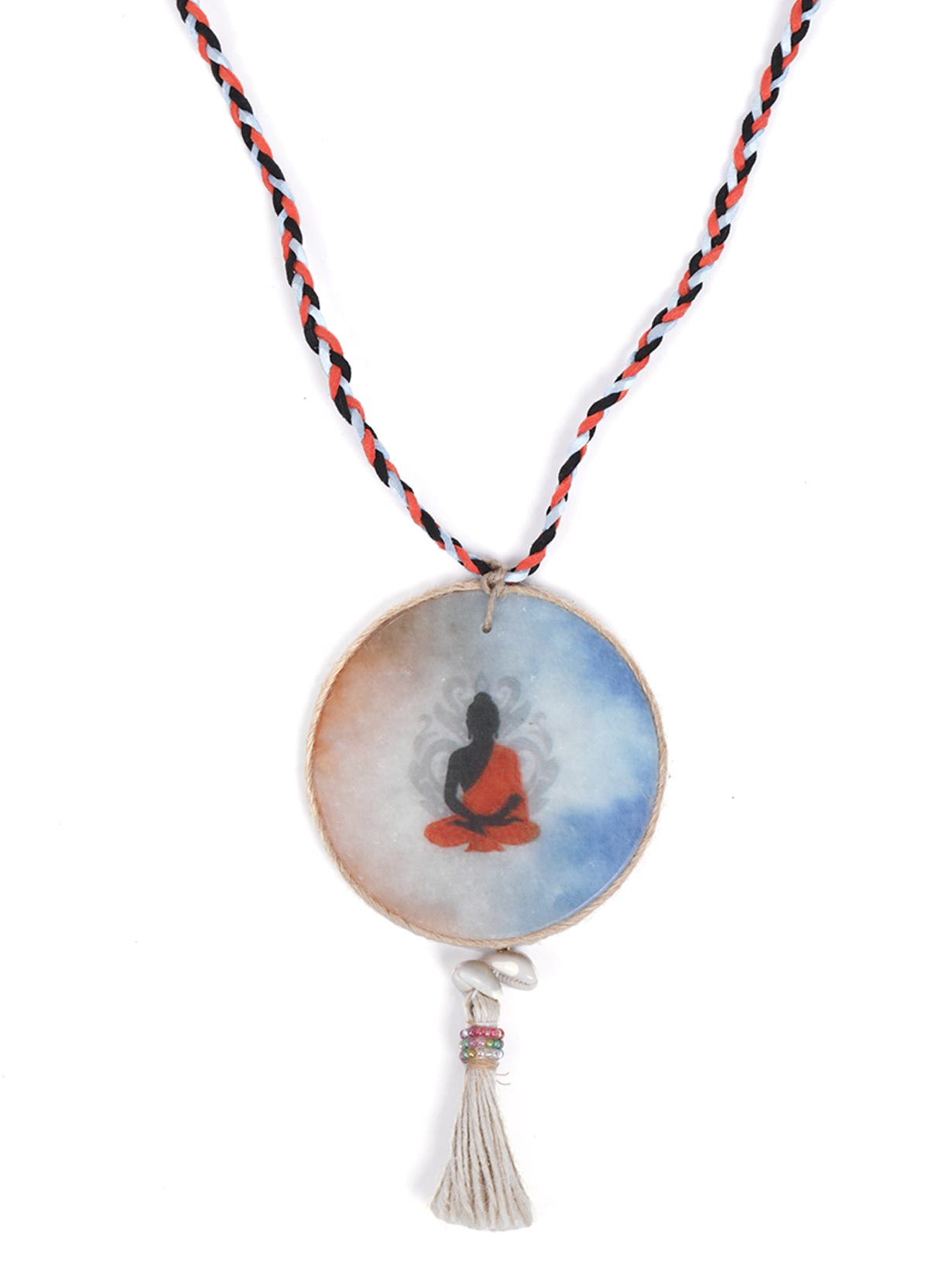 Buddha Printed Pure Marble Necklace Set with Shells and Thread Closure