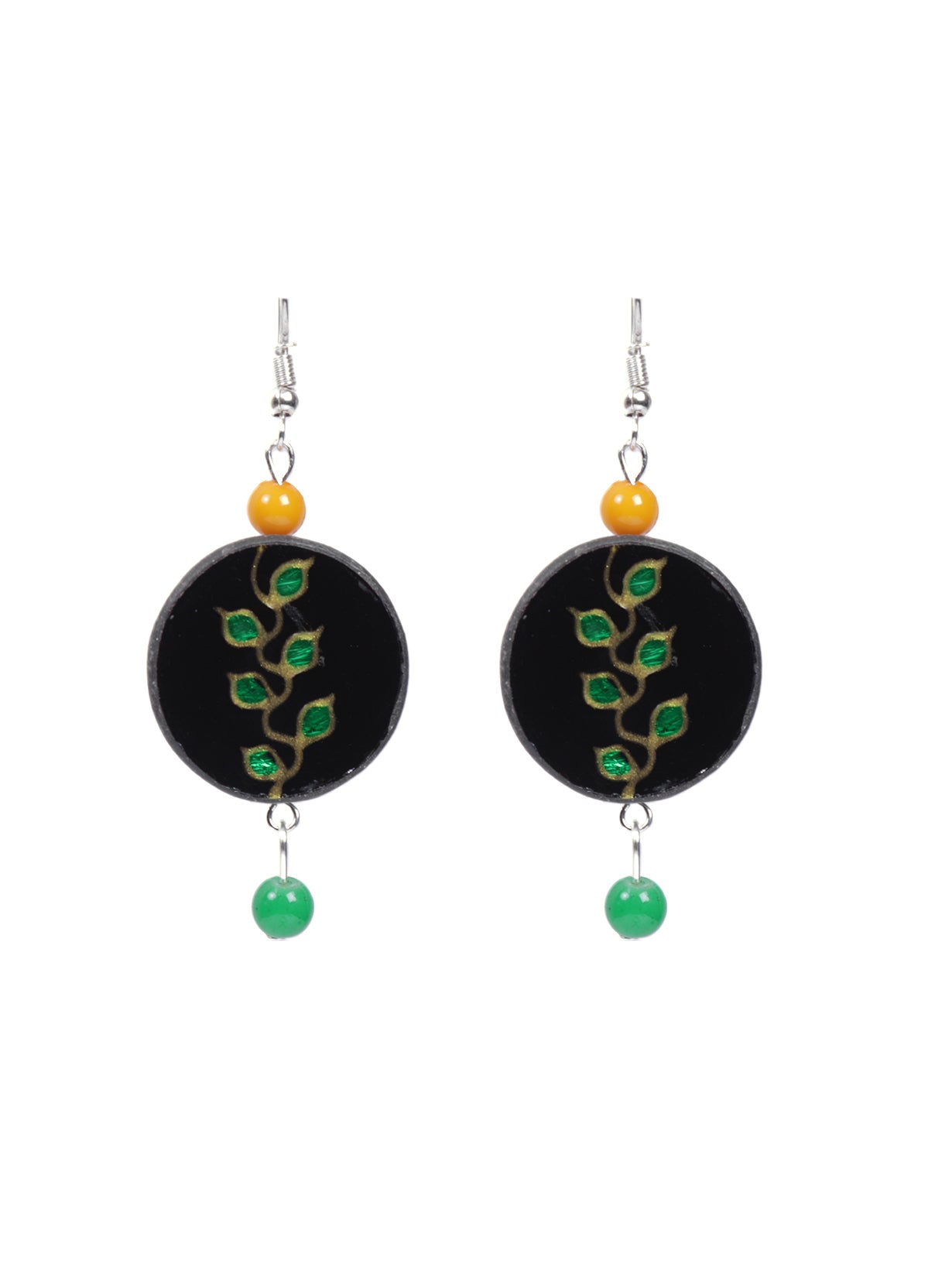 Hand Painted Leaf Motifs on Glass Necklace Set with Thread Closure