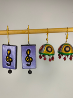 Load image into Gallery viewer, Set of 2 Handcrafted Terracotta Clay Earrings - Jhumka and Musical Note
