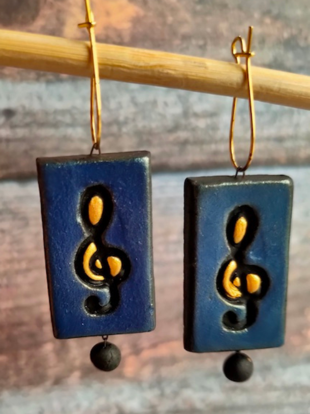 Set of 2 Jhumka and Musical Note Dangler Terracotta Clay Earrings