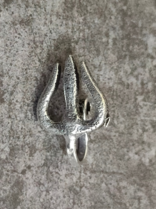 Trishul Oxidized Silver Clip On Nose Pin