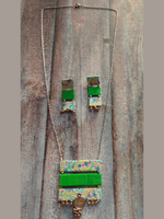 Load image into Gallery viewer, 3 Layer Fabric Pendant and Earrings Necklace Set
