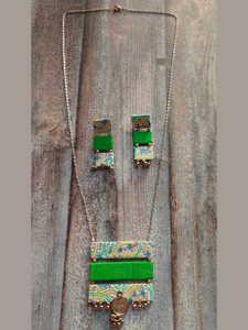 3 Layer Fabric Pendant and Earrings Necklace Set