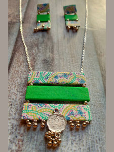 3 Layer Fabric Pendant and Earrings Necklace Set