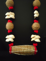 Load image into Gallery viewer, Fabric and Jute Beads Dholak. Necklace Set with Shells
