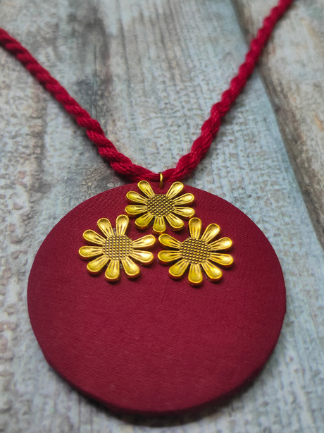 Fabric Necklace Set with Antique Gold Finish Metal Accents