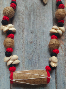 Fabric and Jute Beads Dholak. Necklace Set with Shells