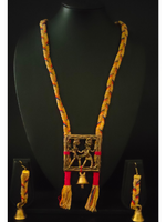 Load image into Gallery viewer, Threaded Fabric Necklace Set with Tribal Motifs Metal Pendant
