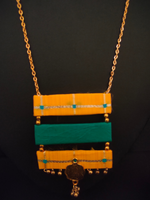 Load image into Gallery viewer, 3 Layer Yellow &amp; Green Fabric Pendant and Earrings Necklace Set
