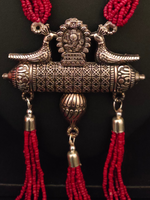Load image into Gallery viewer, Red Multi Layer Beaded Strands Necklace with Metal Pendant

