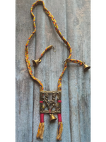 Load image into Gallery viewer, Threaded Fabric Necklace Set with Tribal Motifs Metal Pendant

