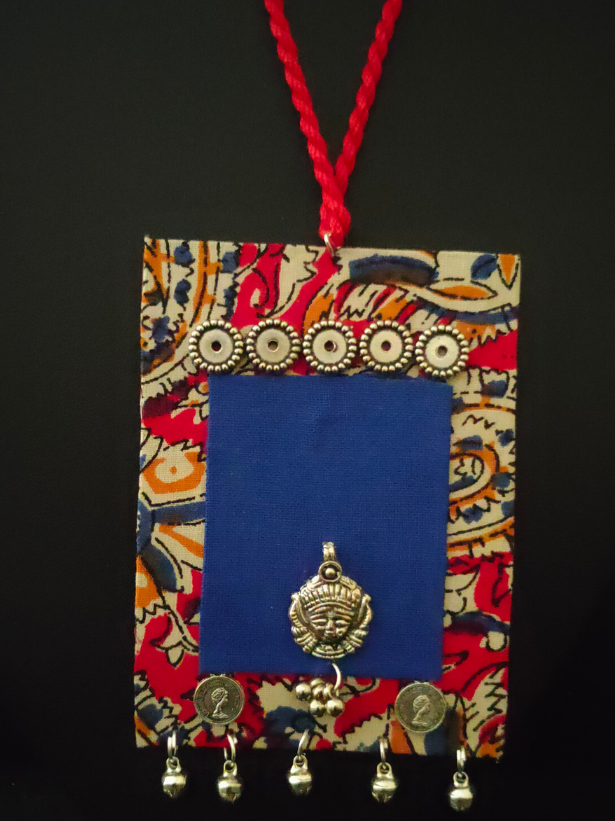 Kalamkari Necklace Set with Religious Motif and Rope Closure