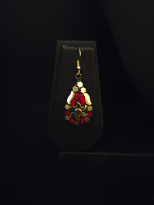 Black and Red Tibetan Drop Earrings with Gold Detailing