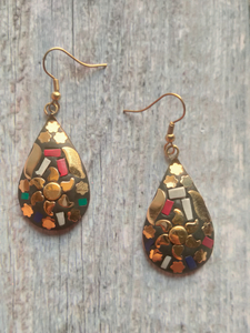 Multi Color Tibetan Drop Earrings with Gold Detailing