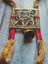 Threaded Fabric Necklace Set with Tribal Motifs Metal Pendant