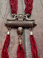 Load image into Gallery viewer, Red Multi Layer Beaded Strands Necklace with Metal Pendant
