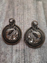 Oxidised Silver Choker Necklace Set with Rhinestones and Peacock Detailing