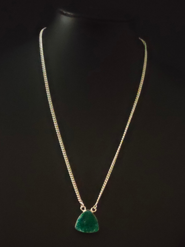 Trillion Shape Green Sugar Druzy Gemstone Pendant Necklace 16'' to 18''