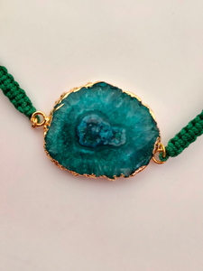 Natural Sea Green Agate Stone Marble Rakhi with Gold Detailing