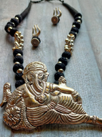 Load image into Gallery viewer, Statement Ganesha Necklace with Black Fabric Beads
