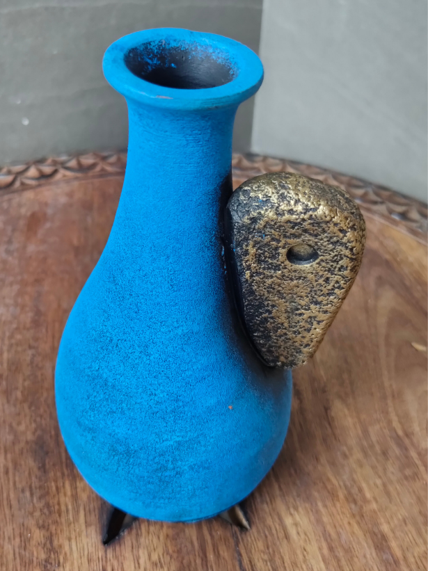Earthy Blue and Golden Handcrafted Modern Art Terracotta Pot