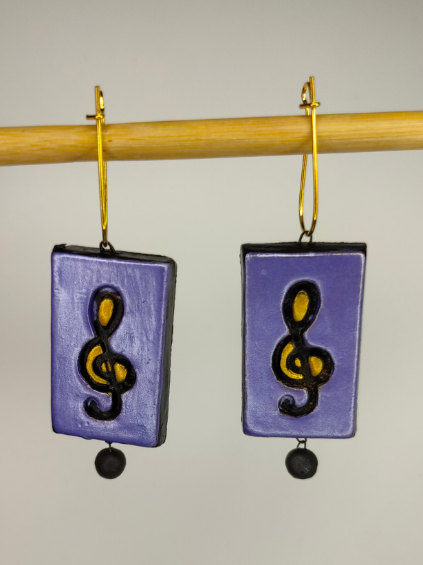 Set of 2 Handcrafted Terracotta Clay Earrings - Jhumka and Musical Note