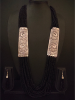 Load image into Gallery viewer, Black Beaded Multi Layered Necklace Set with Metal Detailing
