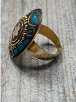 Load image into Gallery viewer, Black and Multi-Color Oval Tibetan Ring with Gold Detailing
