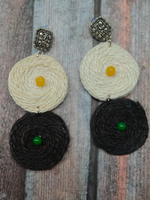 Load image into Gallery viewer, Black and White 2 Layer Hand Knitted Dangler Earrings
