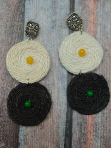 Black and White 2 Layer Hand Knitted Dangler Earrings